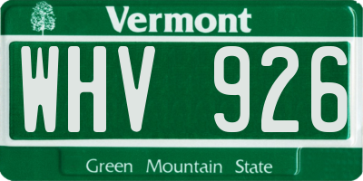 VT license plate WHV926