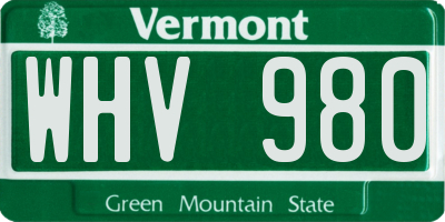VT license plate WHV980