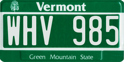 VT license plate WHV985