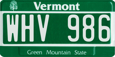 VT license plate WHV986