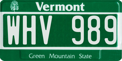 VT license plate WHV989