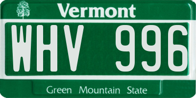 VT license plate WHV996