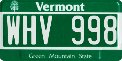 VT license plate WHV998