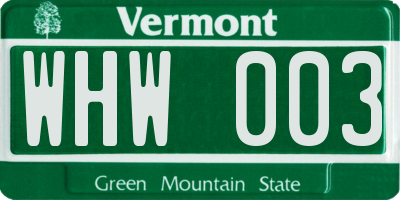 VT license plate WHW003