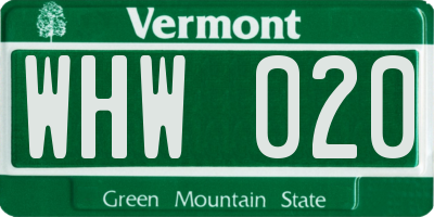 VT license plate WHW020