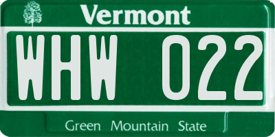 VT license plate WHW022