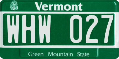 VT license plate WHW027