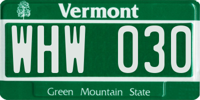 VT license plate WHW030