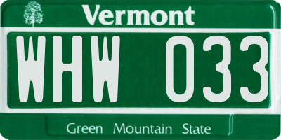 VT license plate WHW033