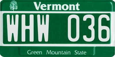 VT license plate WHW036