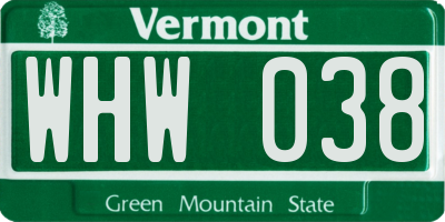 VT license plate WHW038