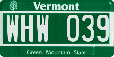 VT license plate WHW039
