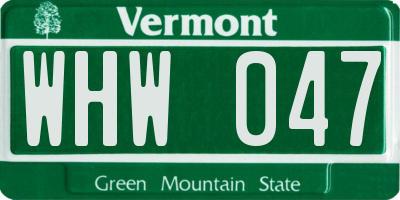 VT license plate WHW047