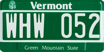 VT license plate WHW052