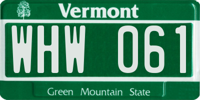 VT license plate WHW061