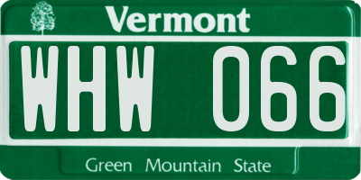 VT license plate WHW066