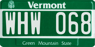 VT license plate WHW068