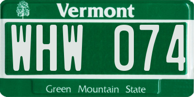 VT license plate WHW074