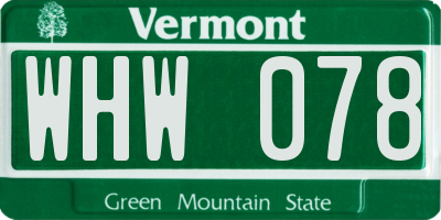 VT license plate WHW078