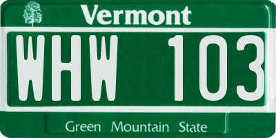 VT license plate WHW103