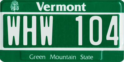 VT license plate WHW104