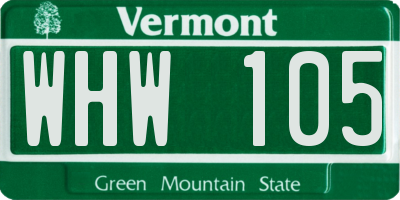 VT license plate WHW105