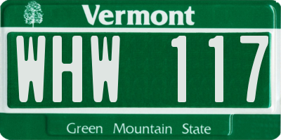 VT license plate WHW117