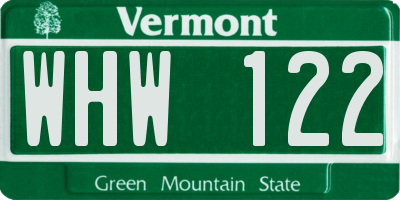 VT license plate WHW122