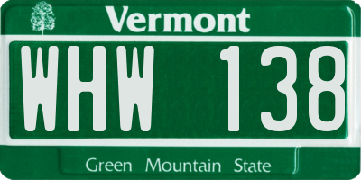 VT license plate WHW138