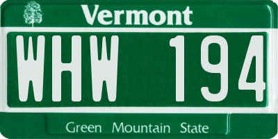 VT license plate WHW194