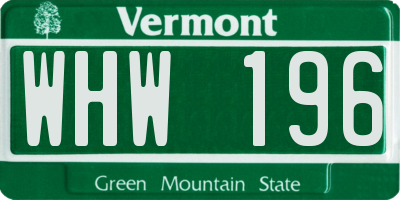 VT license plate WHW196