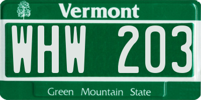 VT license plate WHW203