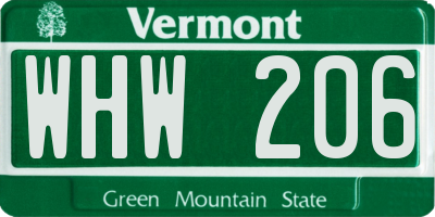 VT license plate WHW206