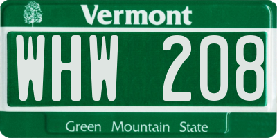 VT license plate WHW208