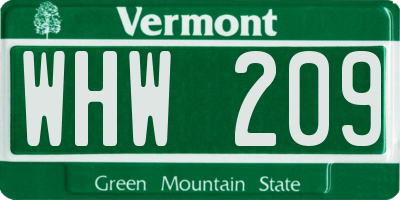 VT license plate WHW209