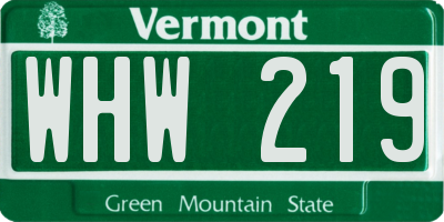 VT license plate WHW219