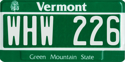 VT license plate WHW226