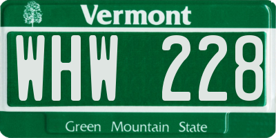 VT license plate WHW228
