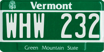 VT license plate WHW232