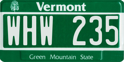 VT license plate WHW235