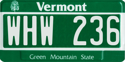 VT license plate WHW236