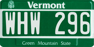VT license plate WHW296