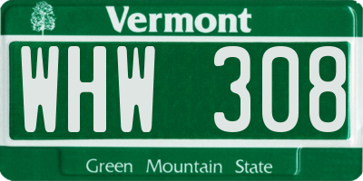 VT license plate WHW308