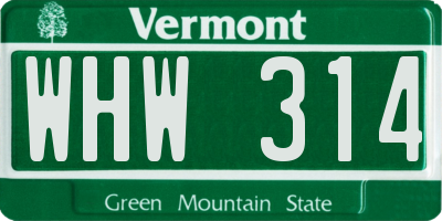 VT license plate WHW314