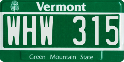 VT license plate WHW315