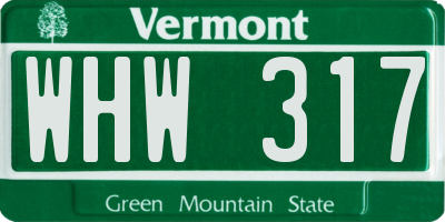 VT license plate WHW317