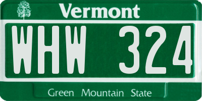VT license plate WHW324