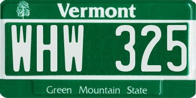 VT license plate WHW325