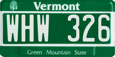 VT license plate WHW326
