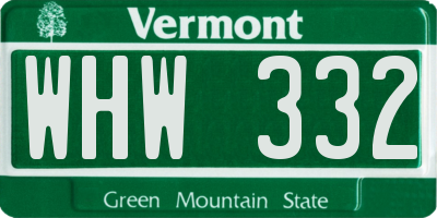 VT license plate WHW332